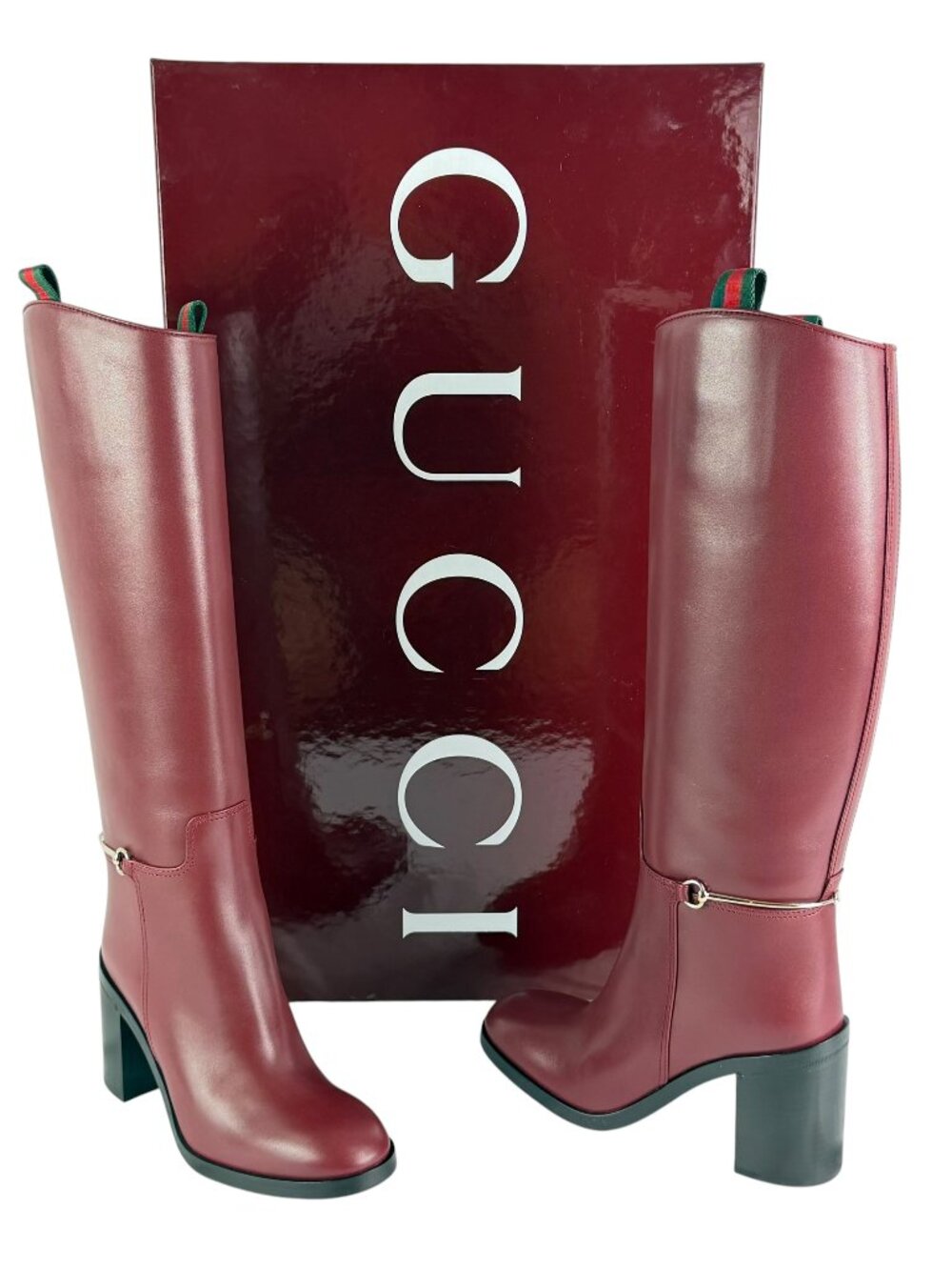 GUCCI Marot Lux Rosso Ancora Leather Charlotte Horsebit Knee-High Boots 37-7US